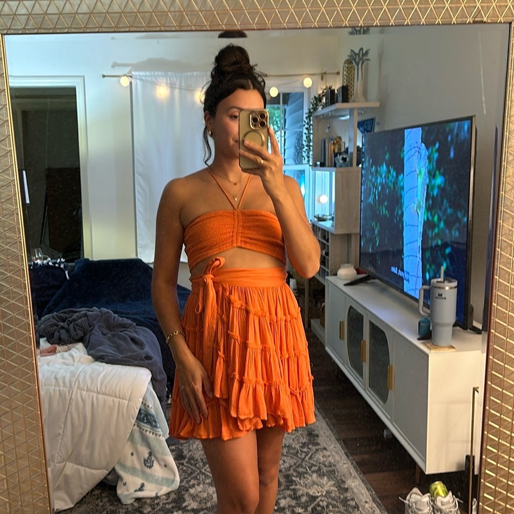 Free People Orange Halter Wrap Dress